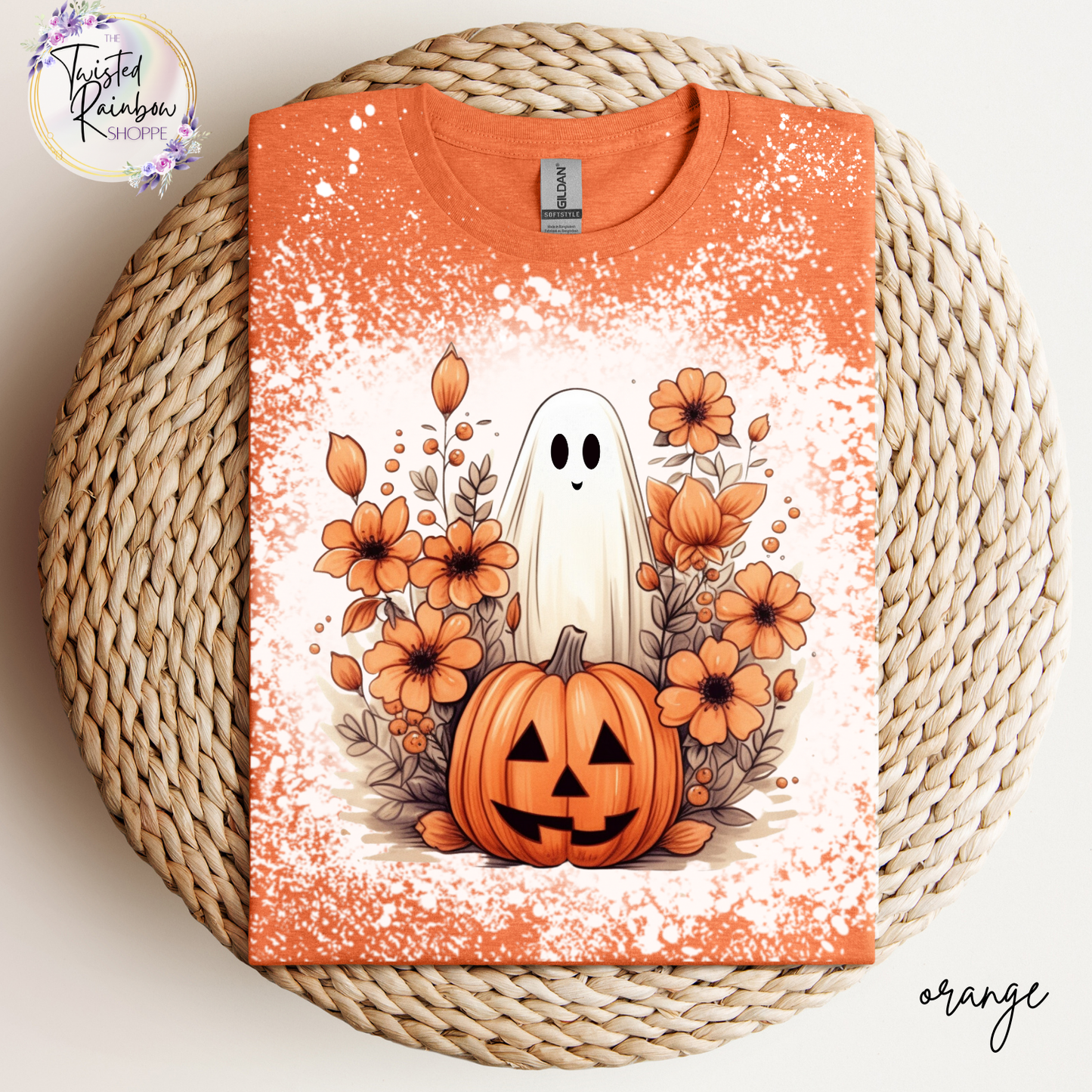 Cute Halloween Ghost w/ Pumpkin Foral